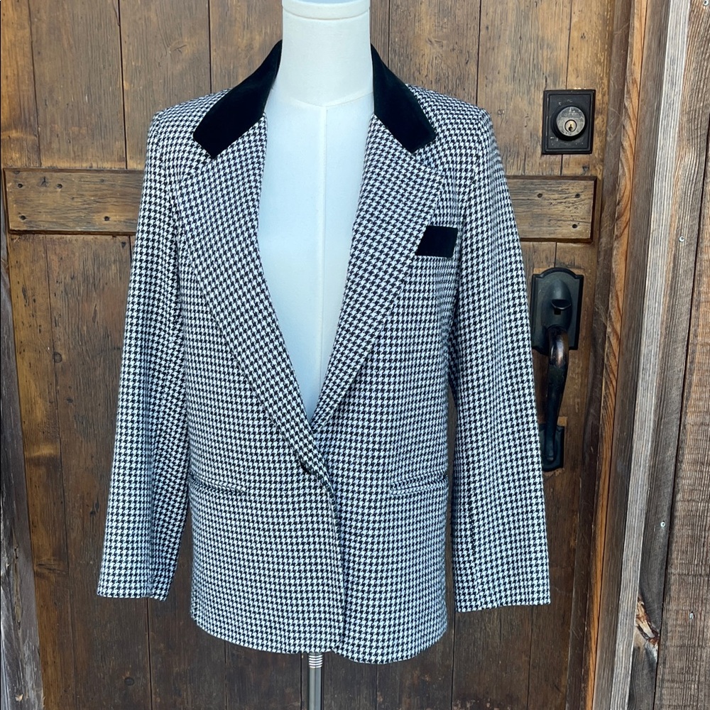 Vintage Dumas SMALL Women's Black and White Houndstooth Blazer 2456